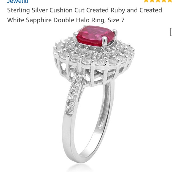 NWT RING CUSHION CUT CREATED RUBY & WHITE SAPPHIRE - Picture 2 of 3